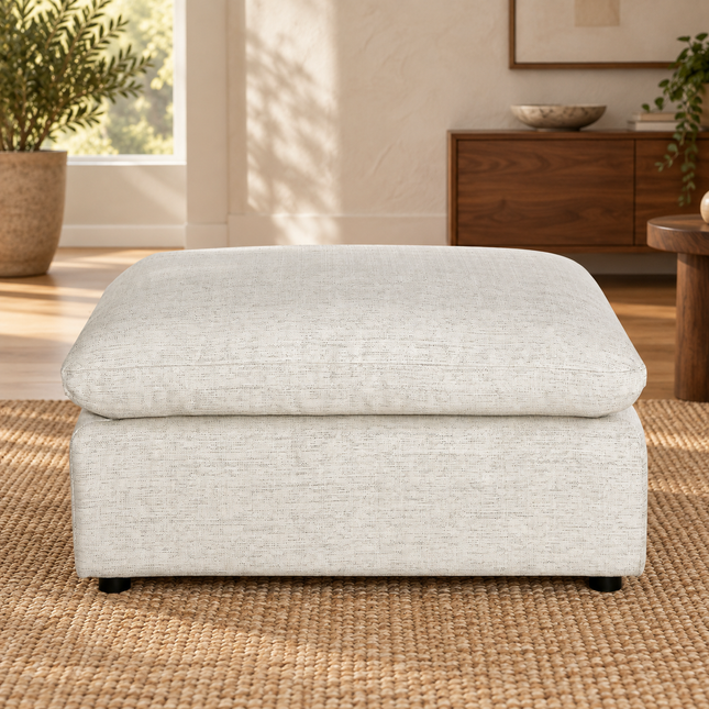 My Cloud Slope 40" Ottoman in Dover Linen — staged living room