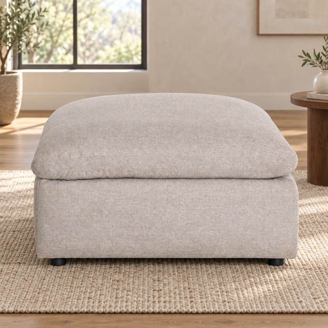My Cloud Slope 40" Ottoman in Ivory Greige — staged living room view