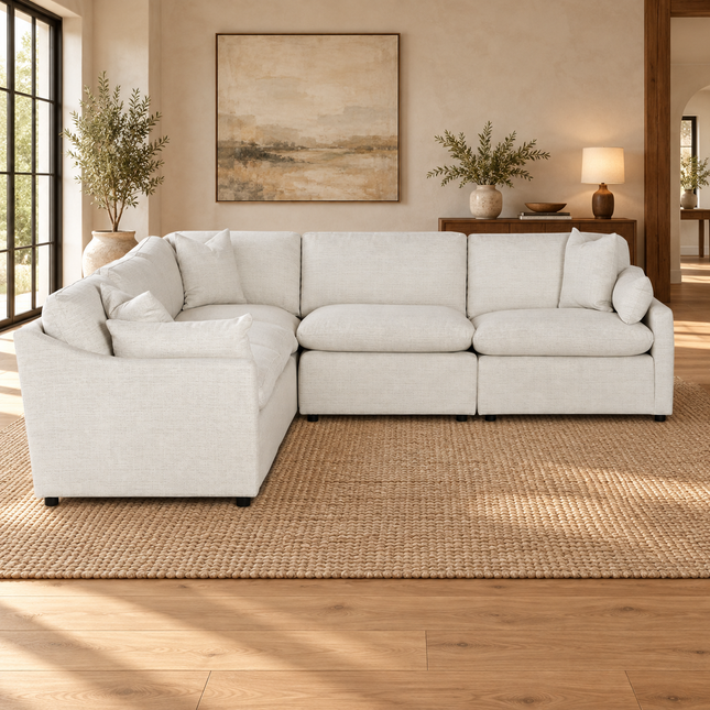 My Cloud Slope 5 Piece L in Dover Linen — staged living room