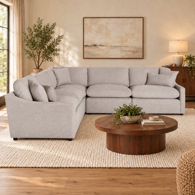 My Cloud Slope 5 Piece L in Ivory Greige — staged living room view