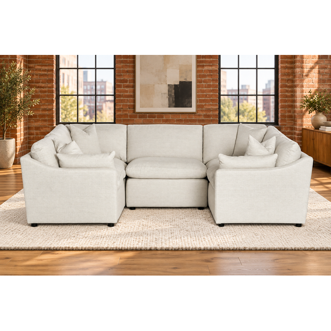 My Cloud Slope 5 Piece Pit in Dover Linen — staged living room view