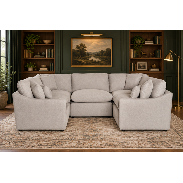 My Cloud Slope 5 Piece Pit in Ivory Greige — staged living room view