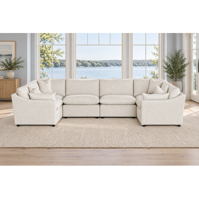 My Cloud Slope 6 Piece Pit in Dover Linen — staged living room view