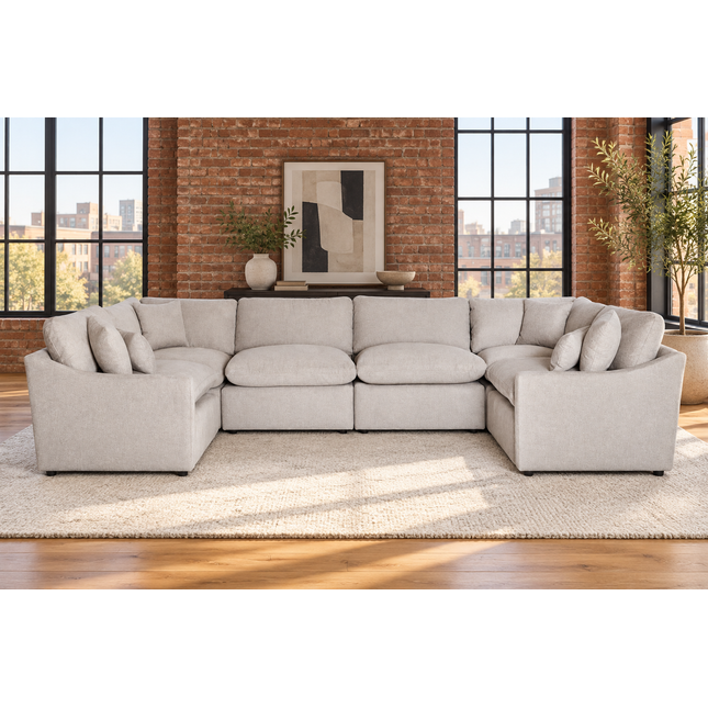 My Cloud Slope 6 Piece Pit in Ivory Greige — staged living room view
