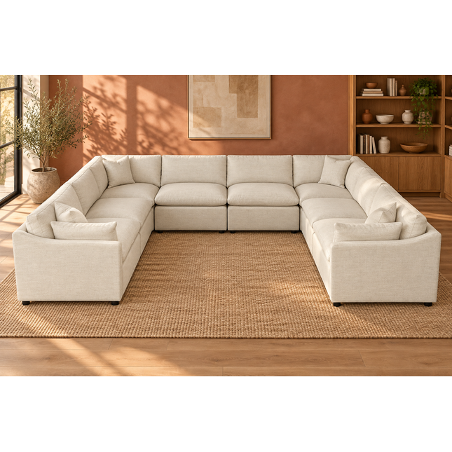 My Cloud Slope 8 Piece Pit in Dover Linen — staged living room view