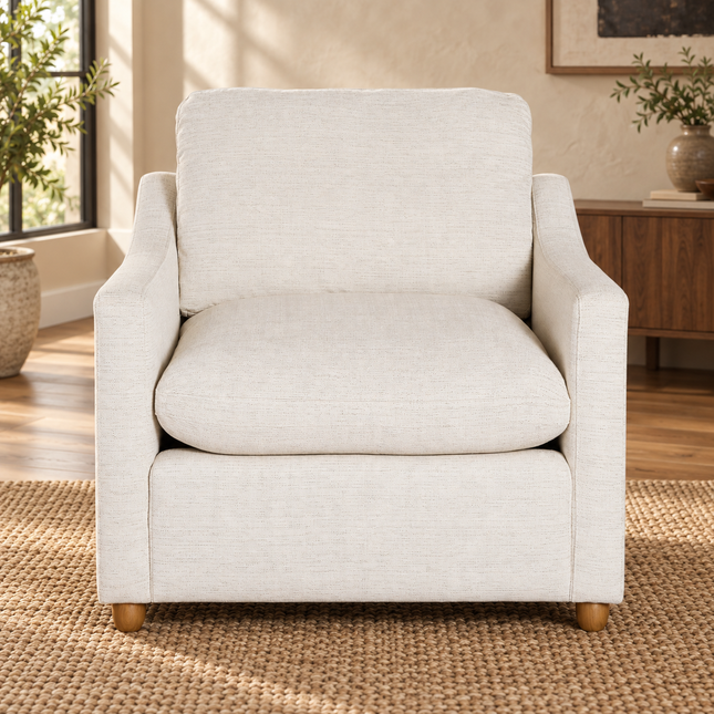 My Cloud Slope Chair in Dover Linen — staged living room