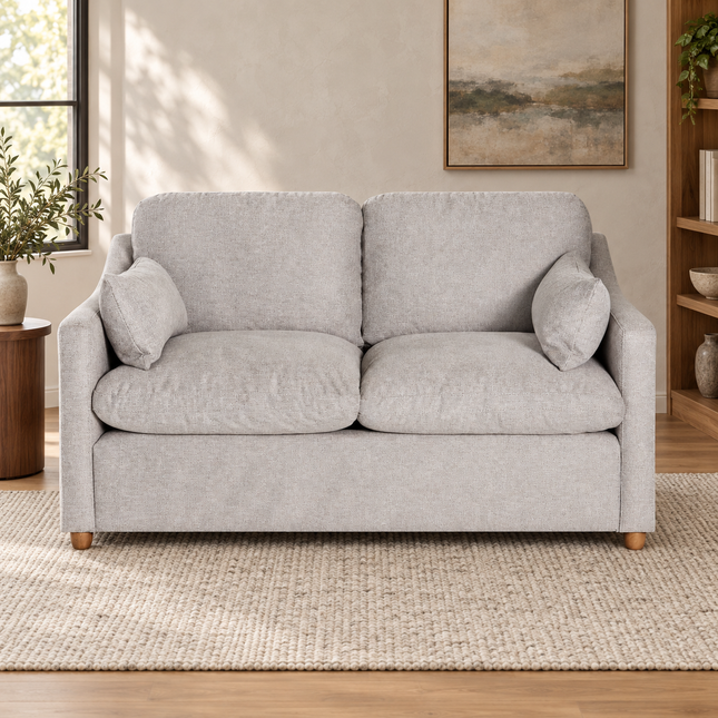 My Cloud Slope Loveseat in Ivory Greige — staged living room view