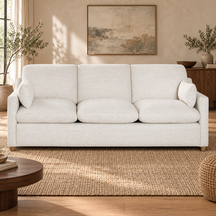 My Cloud Slope Sofa in Dover Linen — staged living room