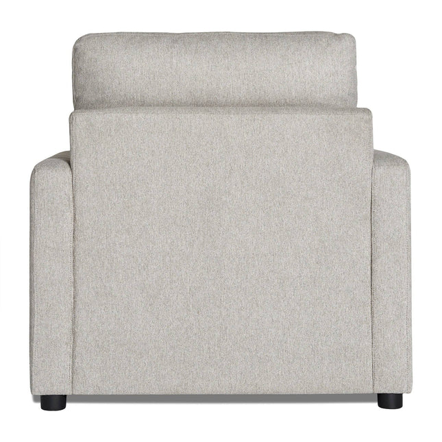 Introducing the My Cloud Chair, a gray upholstered armchair with a high backrest and sleek, modern design. Its smooth lines and soft yet durable fabric offer style and comfort for any living space.