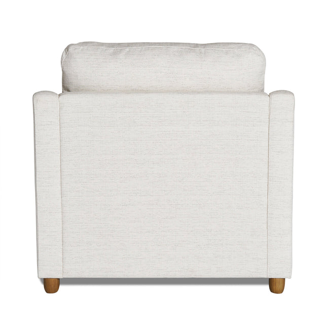 Introducing My Cloud Slope Chair, a beige armchair with a cushioned backrest and wooden legs, featuring a simple, modern design. This comfortable furniture piece blends effortlessly into any space and offers customizable options to suit your personal style.