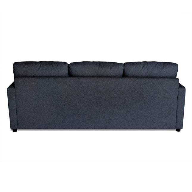 Back view of the My Cloud Sofa in dark gray, showcasing three cushioned sections with armrests. This comfortable piece boasts a clean, minimalist design against a plain white background.
