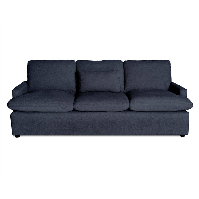 Presenting the My Cloud Sofa: a dark gray, three-seater with plush, oversized cushions offering ultimate contemporary comfort. Its minimal design features clean lines and discreet legs, making it a standout in any furniture collection.