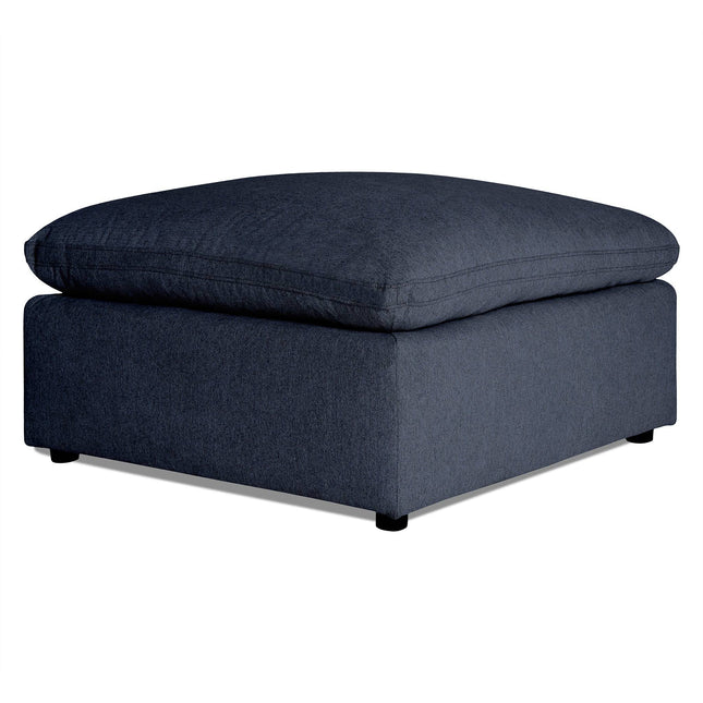 Introducing the My Cloud 40 Ottoman: a dark gray, square beauty with a cushioned top and subtle black feet. This piece effortlessly combines elegance and comfort, making it perfect for any setting.